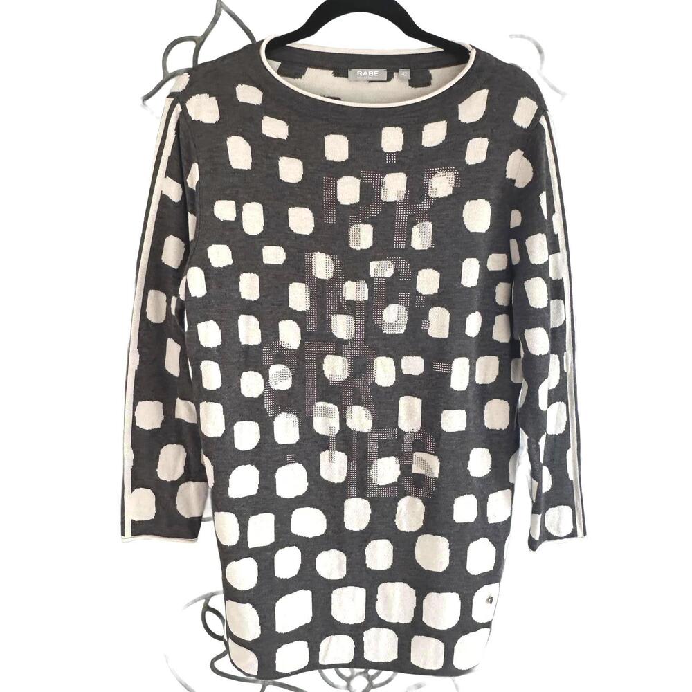 Rabe 1920 Women's Grey & White Long Sleeve Polka Dot Sweater - Size 42(XL)